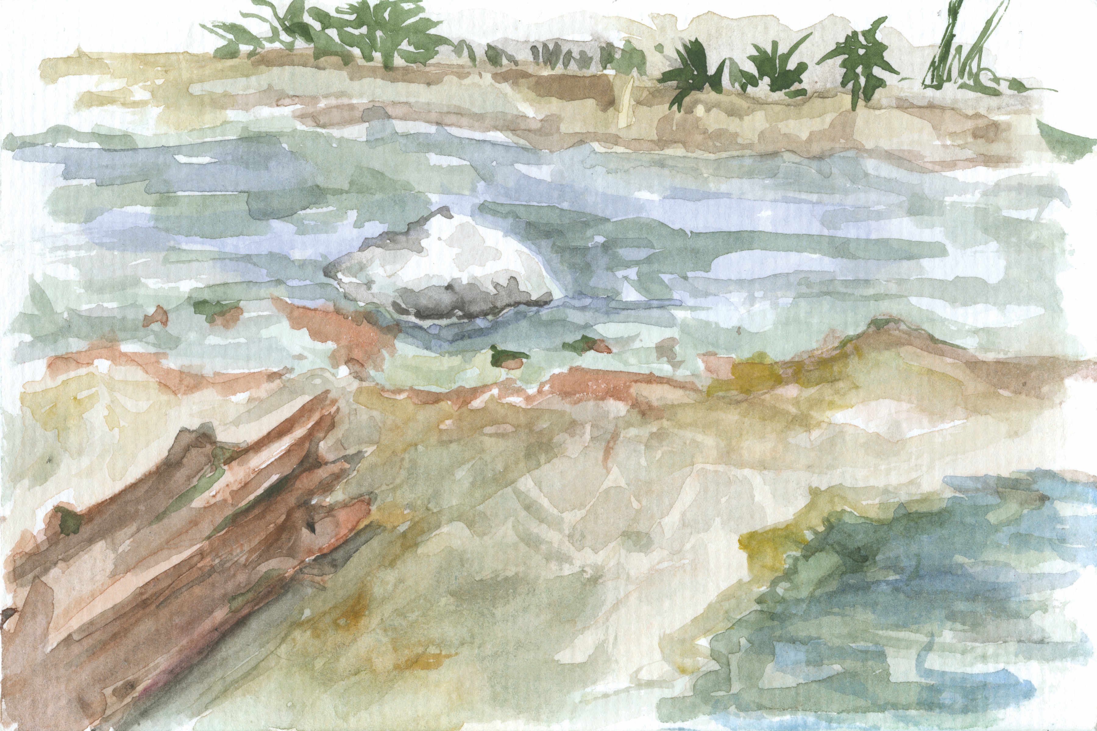 watercolor of river flowing